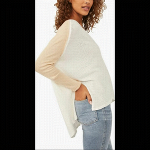 FREE People-Grand Slam Linen Blend Three-Quarter Sleeve Top (Size:Medium)